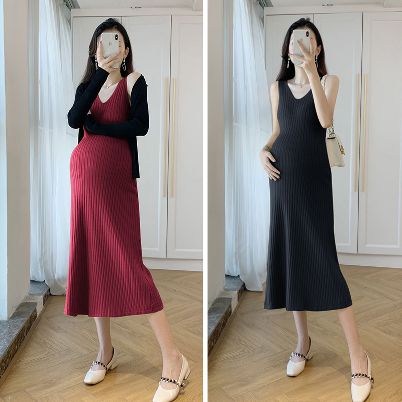 Maternity Wear - Maternity Knitted Midi Dress with Strap