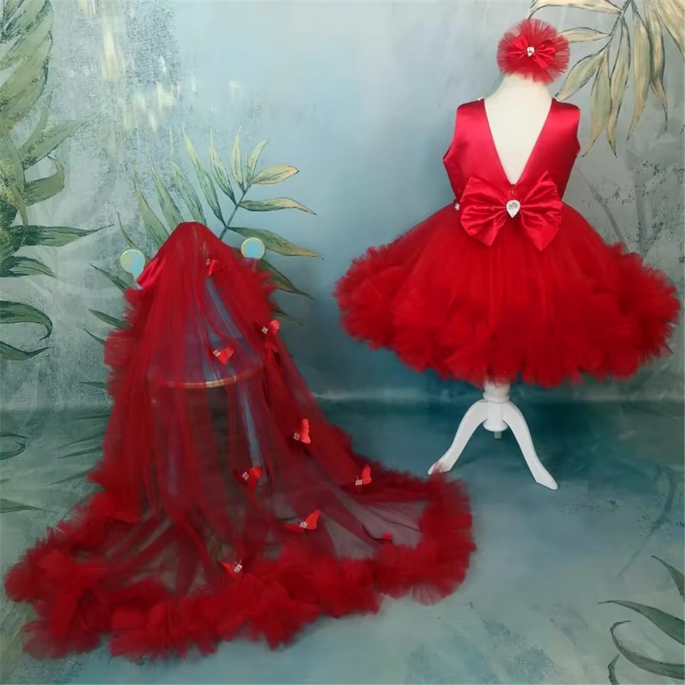 Customized Red Flower Girl Dre - огляд і ціна Toddler Girl Tulle Party Dress