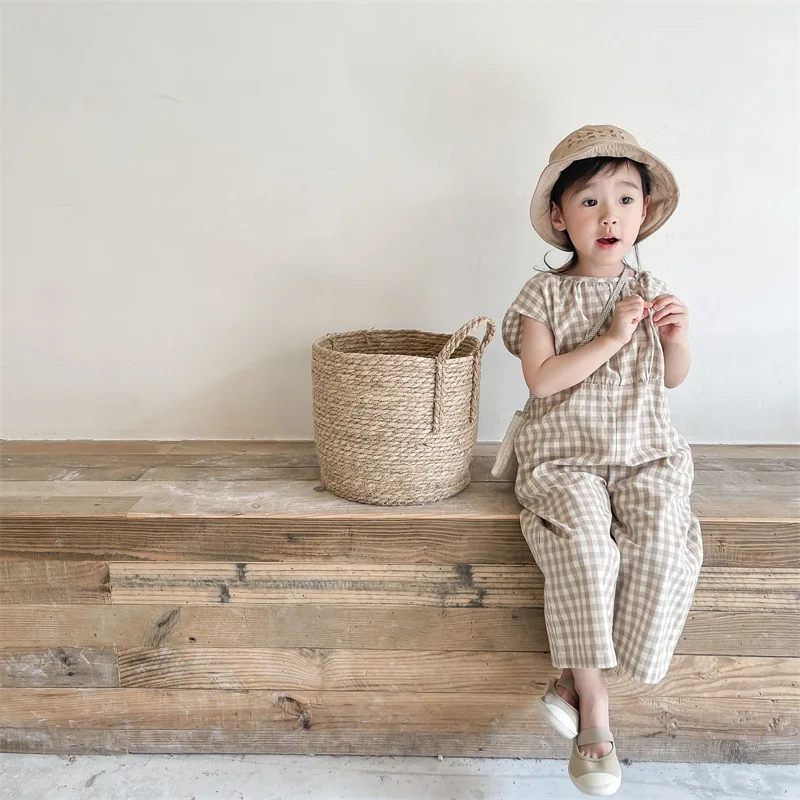 Baby Girls Plaid Overalls Kids - огляд і ціна Baby Summer Linen Sleeveless Jumpsuit