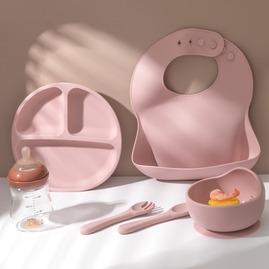 5Pcs Baby Silicone Feeding Set - огляд і ціна Waterproof Baby Bibs Silicone