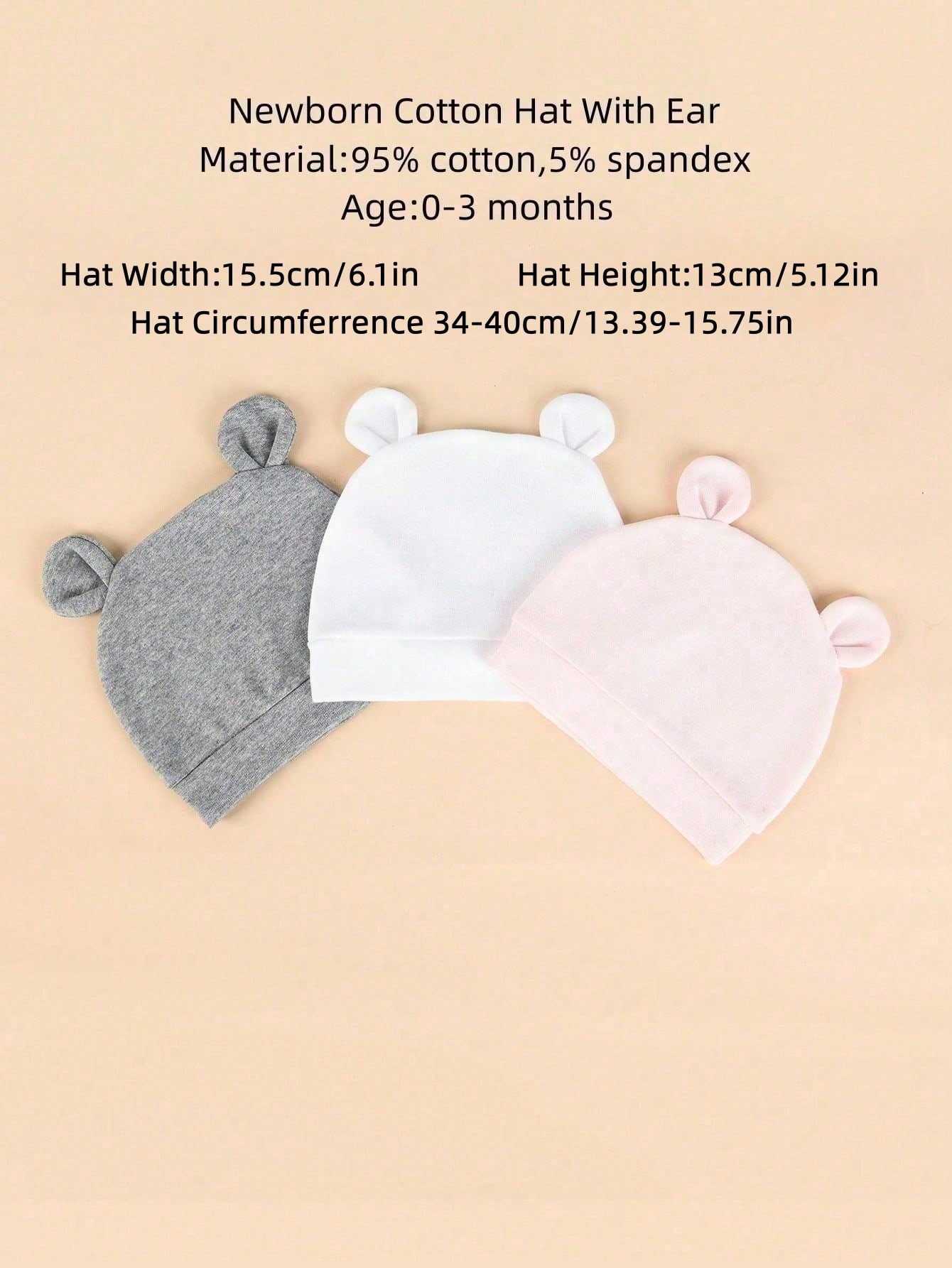 3-Pack Newborn Solid Color Sin - огляд і ціна Infant Beanie Hat With Ears